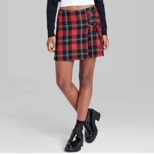 Wild Fable Red and Black Plaid Wrap Front Mini Skirt Size S